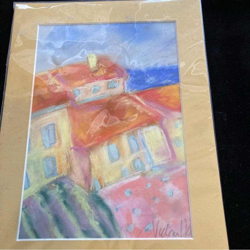 Mediterranean Farm An Original Pastel Painting Matted 12”x9” Inside 7”x9” - Picture 2 of 9